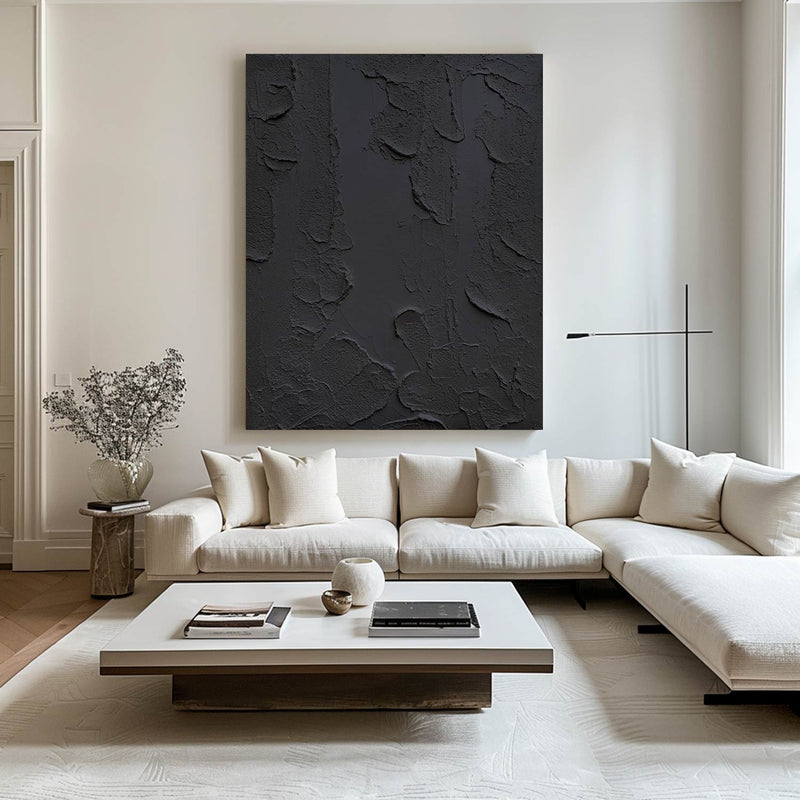 Black Wabi-Sabi Wall Art Black 3D Abstract Painting Black 3D Textured Painting Black plaster wall art