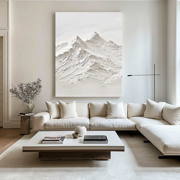 White Textured Art Large White Abstract Art White Wall Decor White 3d Wall Art Snow Mountain Art