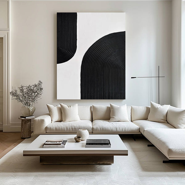 Large Black and white Abstract Painting Black and white wall art Black and white 3D Textured Painting