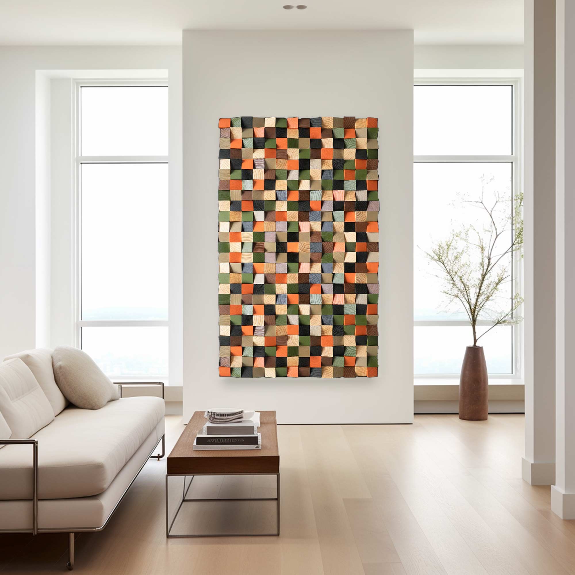 Colorful Geometric Wood Decor Art Textured Wall Sculpture Decor Painting