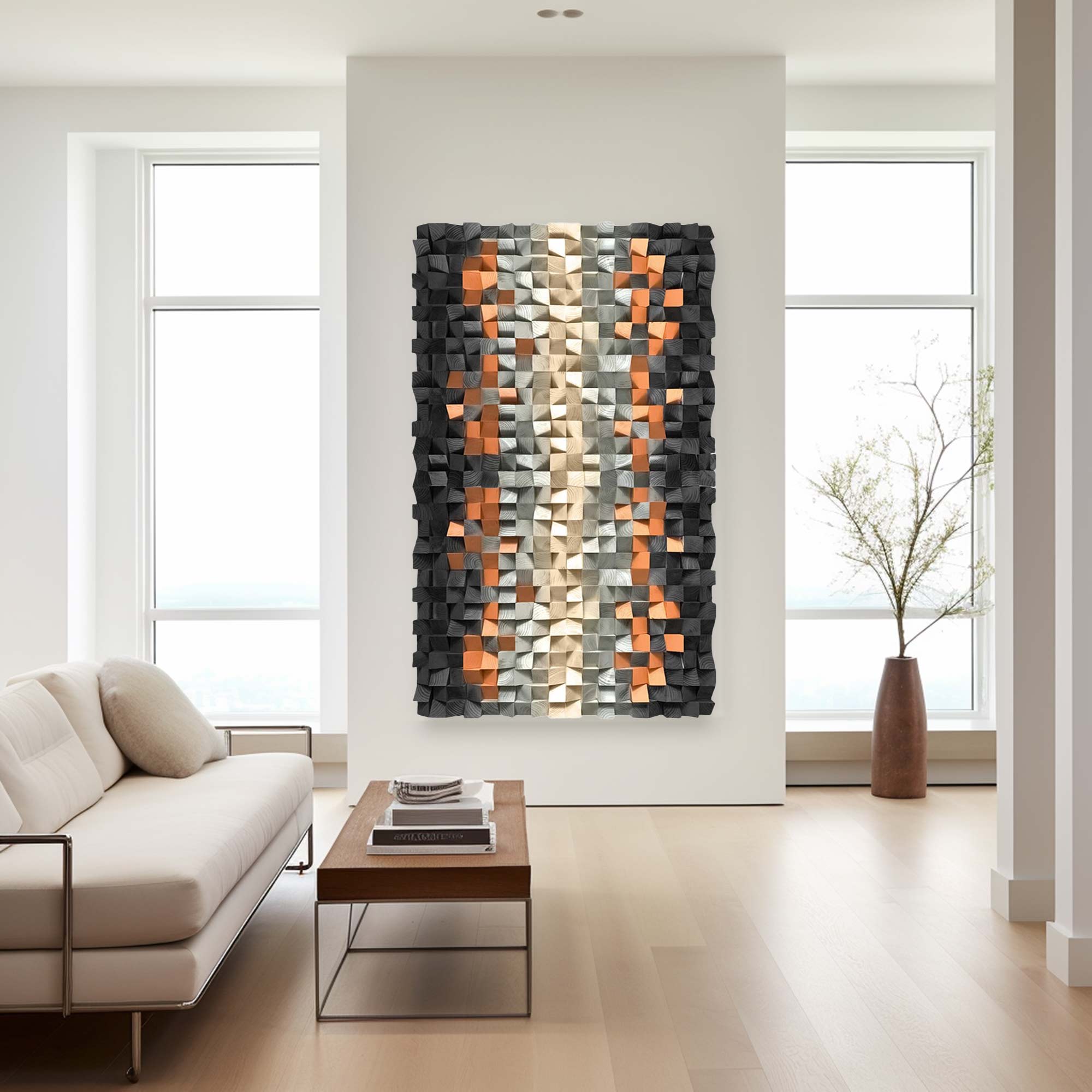 Brown Geometric Wood Decor Art Textured Wall Sculpture Decor Painting