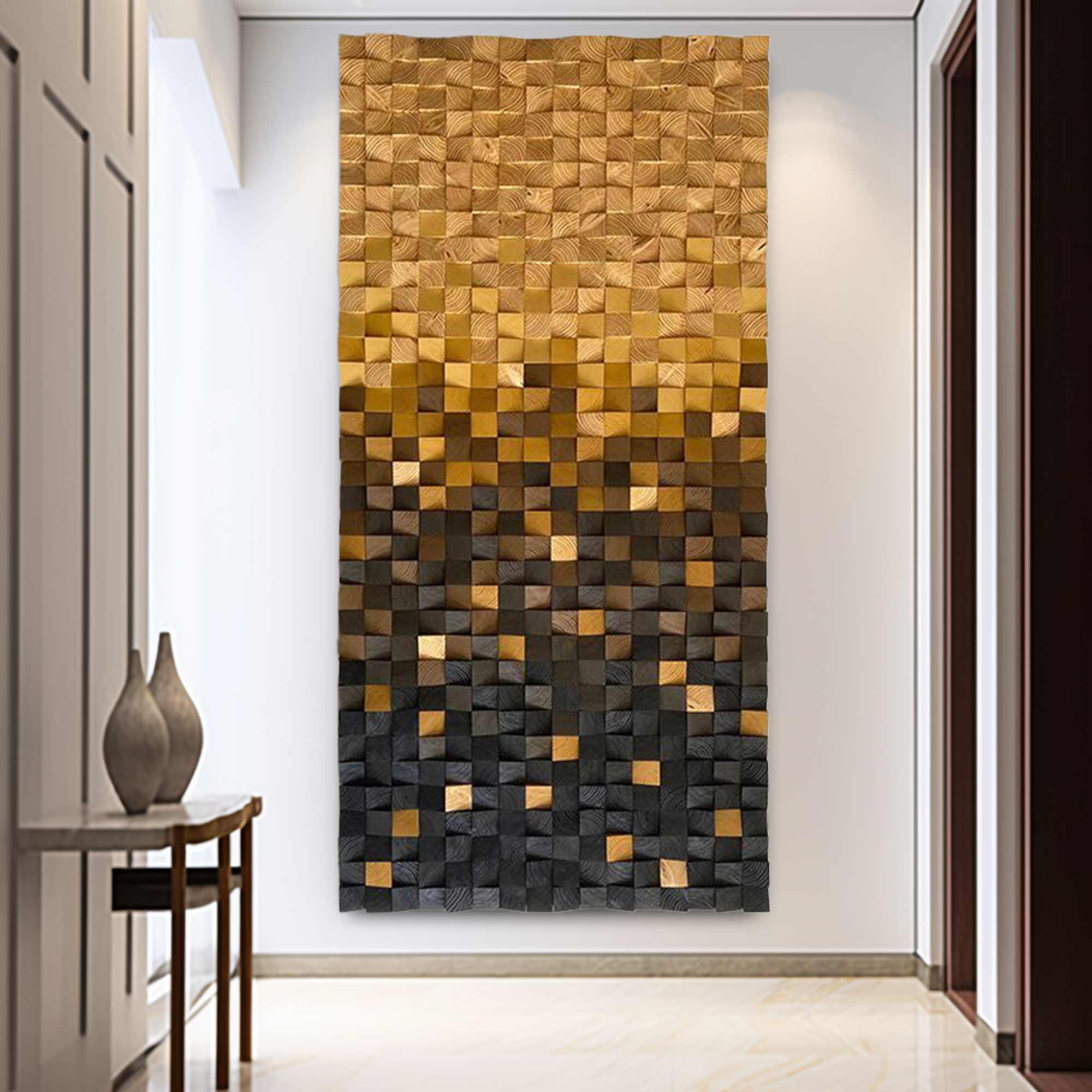 Gold Geometric Wood Decor Art Textured Wall Sculpture Decor Painting