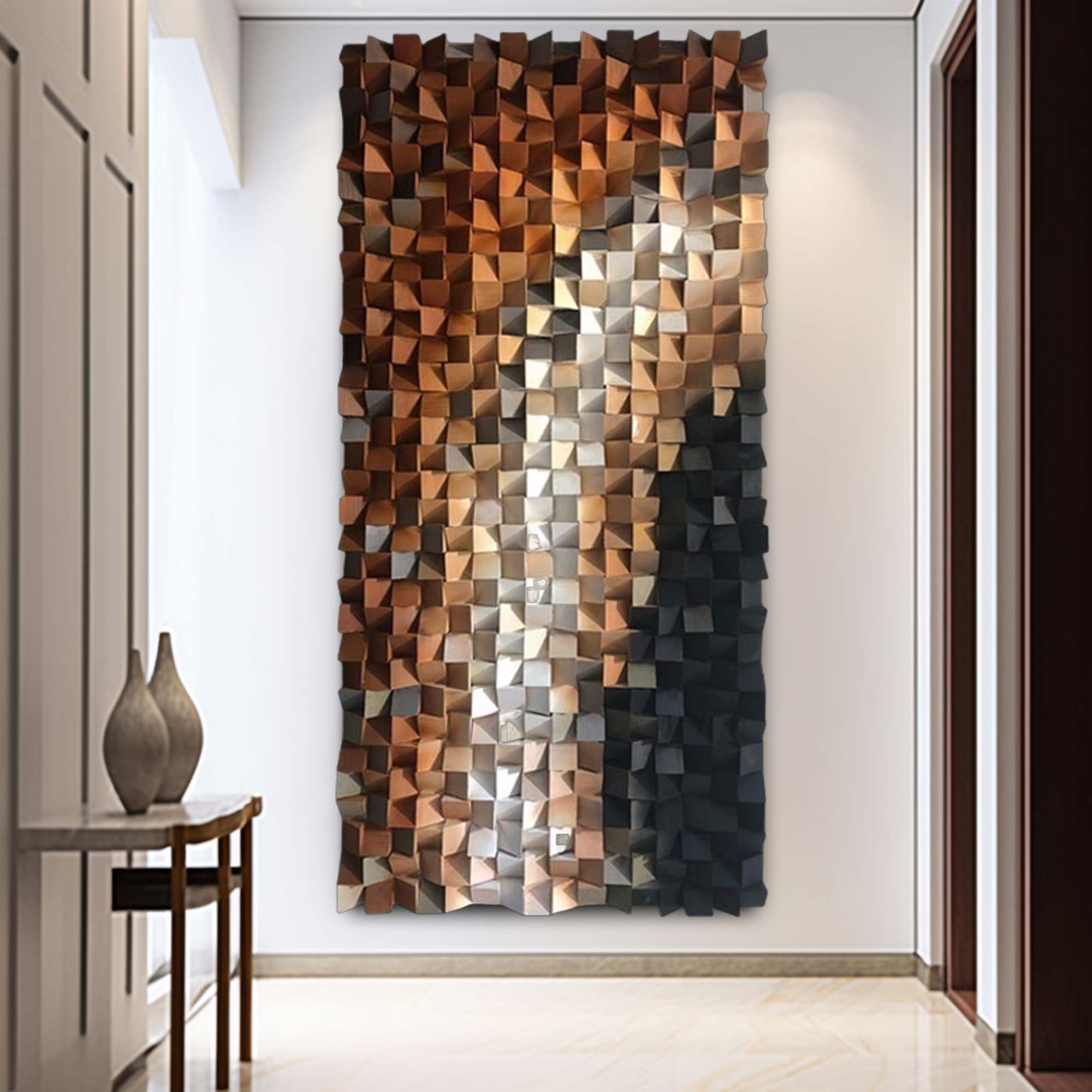 Brown Geometric Wood Decor Art Textured Wall Sculpture Decor Painting