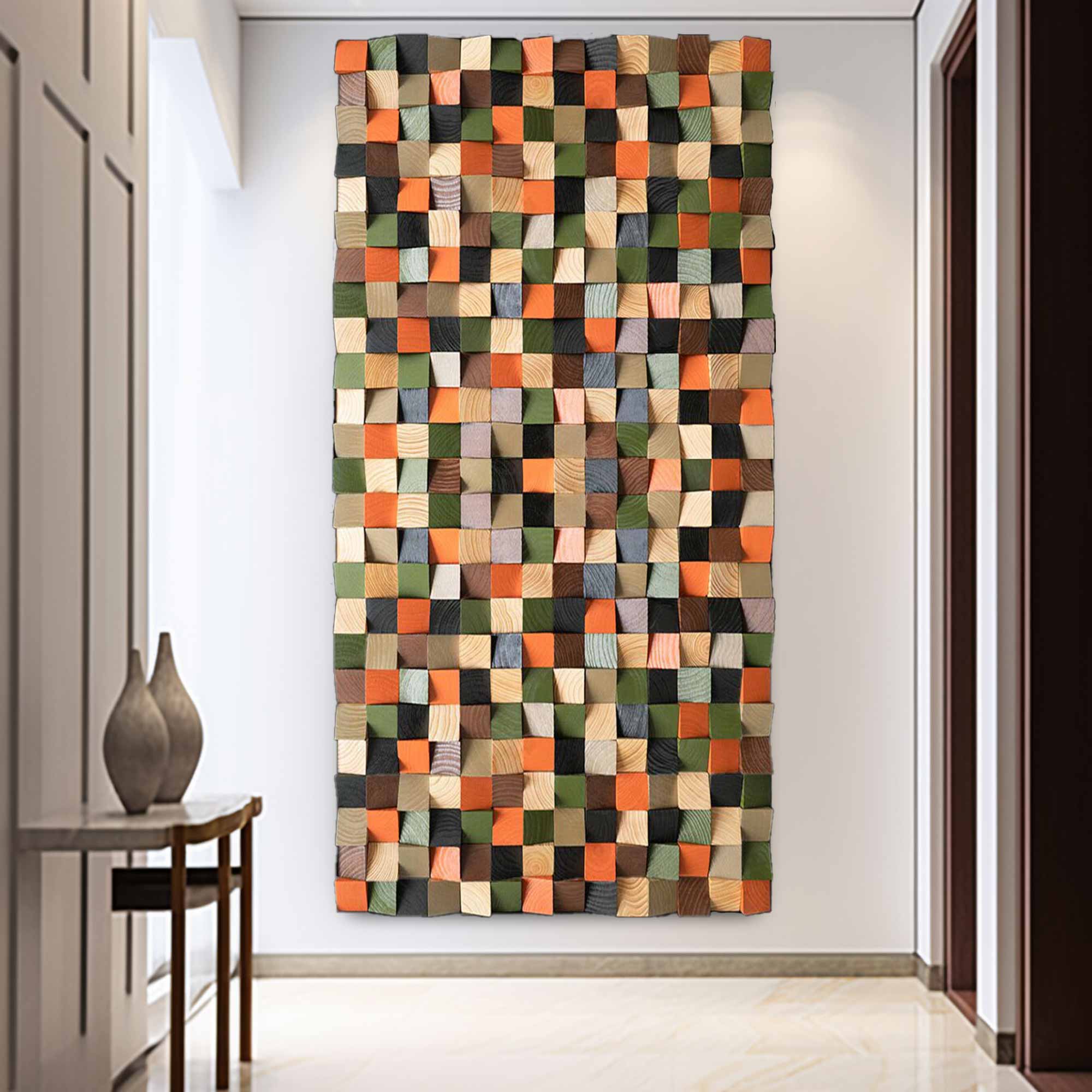 Colorful Geometric Wood Decor Art Textured Wall Sculpture Decor Painting