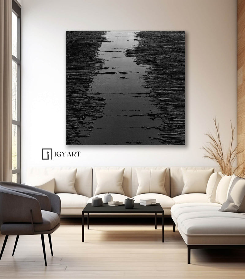 Black 3D Abstract Painting Black 3D Textured Painting Black 3D Minimalist Painting Large Black Abstract Painting Black abstract wall art