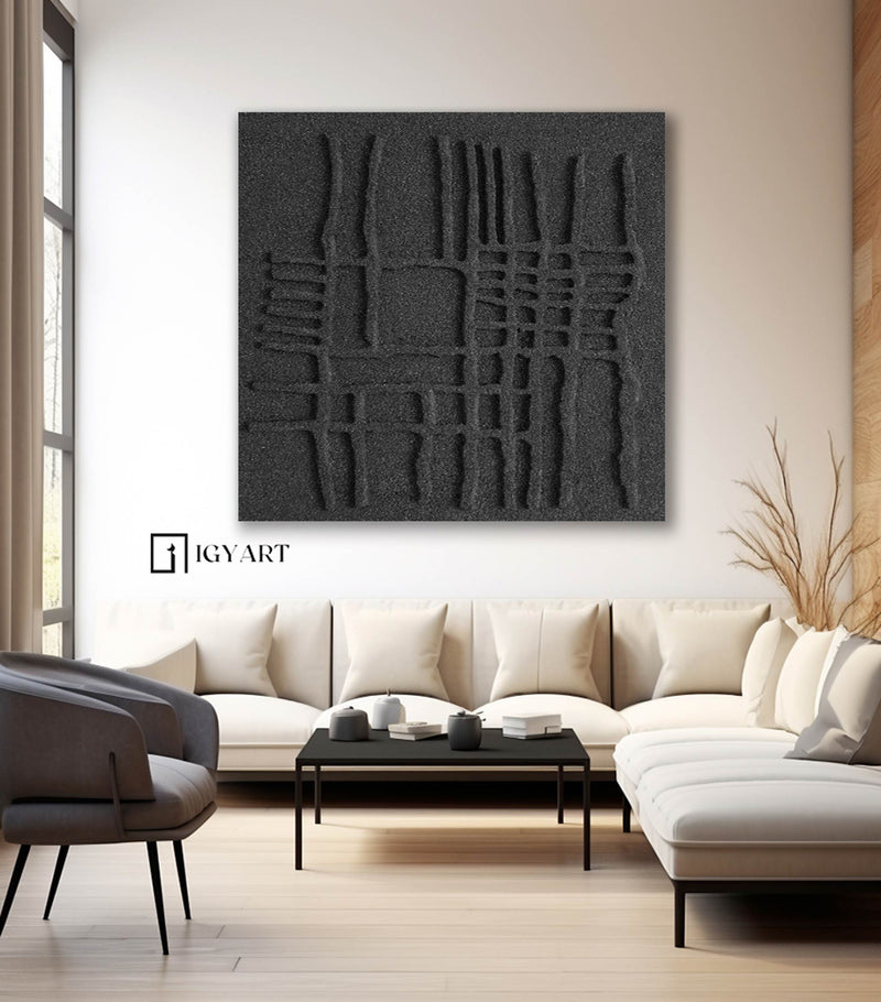 Large Black Abstract Painting Black 3D Abstract Painting Black 3D Textured Painting Black 3D Minimalist Painting Black abstract wall art