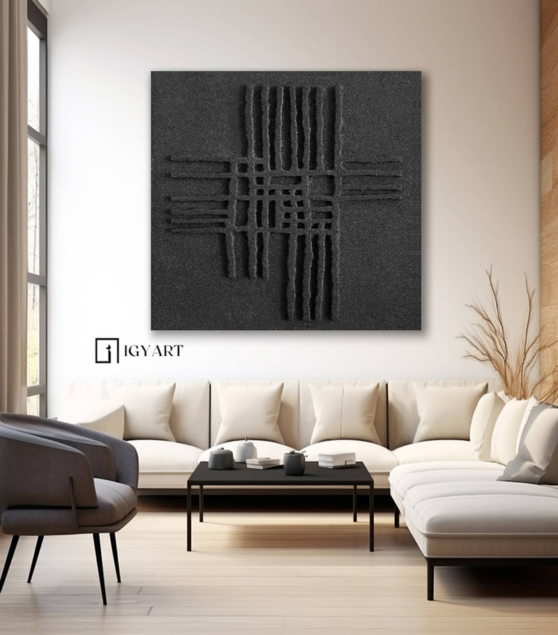 Black plaster wall art Black Wabi-Sabi Wall Art Black wall art Black textured wall art Black Wall Art painting Large Black abstract wall art