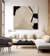 Beige Wabi Sabi Wall Art Black Beige Abstract Painting Large Black Minimalist Wall Art