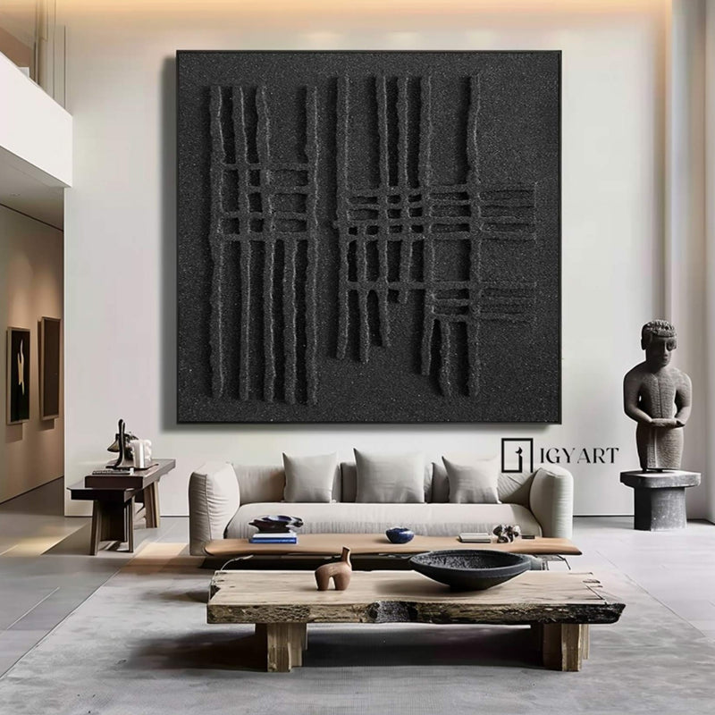 Black plaster wall art Black Wabi-Sabi Wall Art Black wall art Black textured wall art Black Wall Art painting Large Black abstract wall art