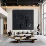 Black textured wall art Black plaster wall art Black Wabi-Sabi Wall Art Large Black Abstract Painting Black wall art Black plaster art