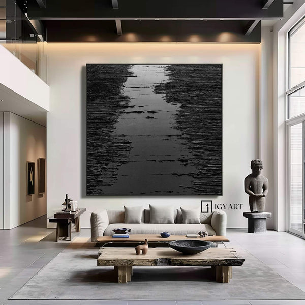 Black 3D Abstract Painting Black 3D Textured Painting Black 3D Minimalist Painting Large Black Abstract Painting Black abstract wall art