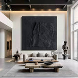 Black 3D Abstract Painting Large Black Abstract Painting Black 3D Textured Painting Square wall art