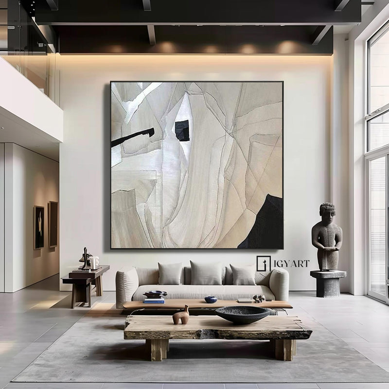 Beige Wabi Sabi Wall Art Black Beige Minimalist Painting Large Black Minimalist Wall Art