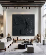 Black textured wall art Black plaster wall art Black Wabi-Sabi Wall Art Large Black Abstract Painting Black wall art Black plaster art