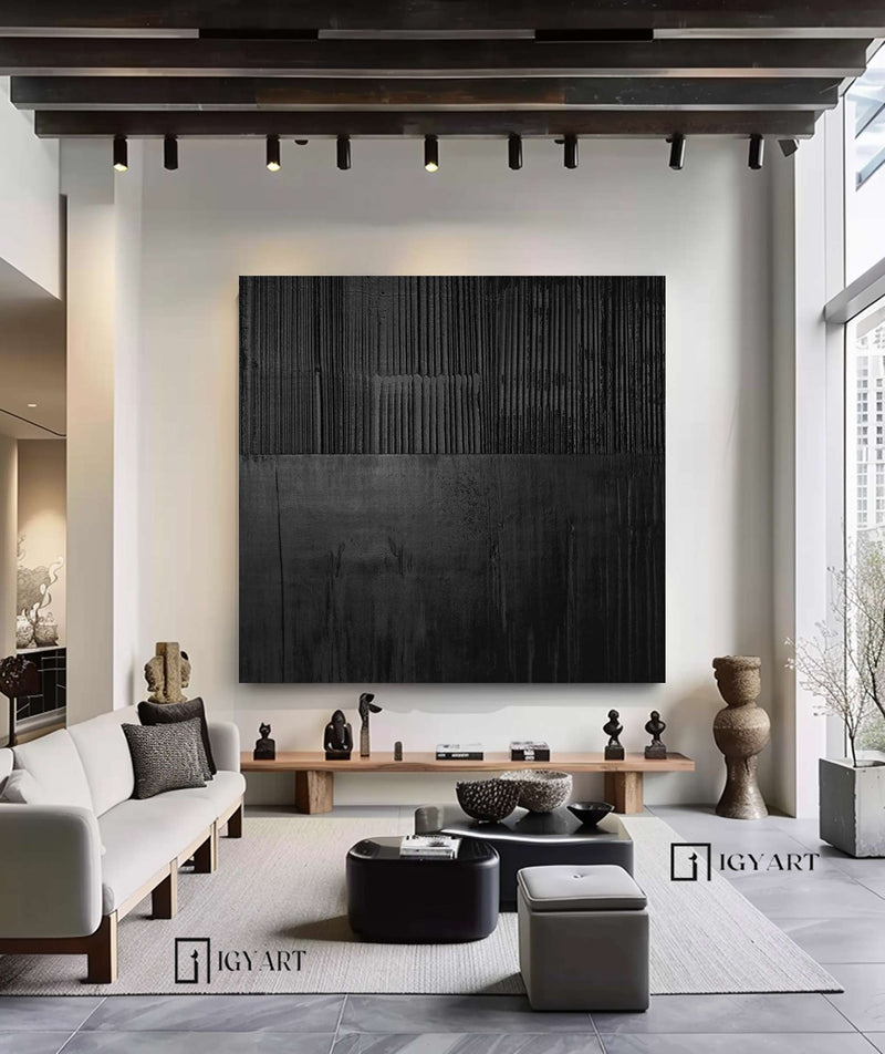 Black 3D Abstract Painting Black 3D Textured Painting Black 3D Minimalist Painting Large Black Abstract Painting Black abstract wall art