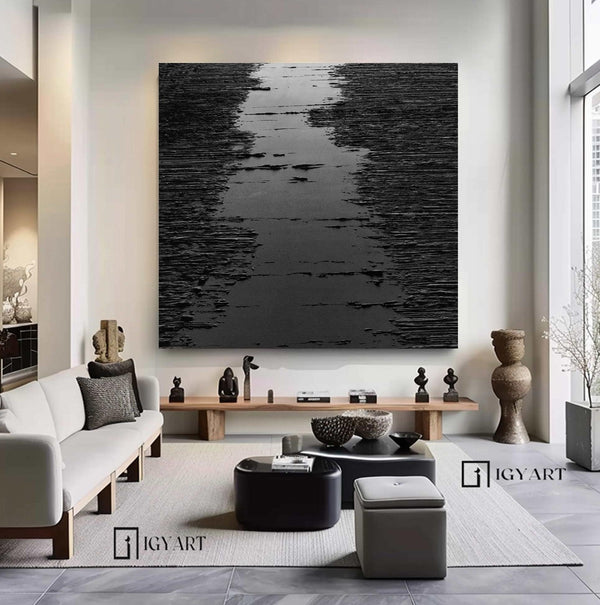 Black 3D Abstract Painting Black 3D Textured Painting Black 3D Minimalist Painting Large Black Abstract Painting Black abstract wall art