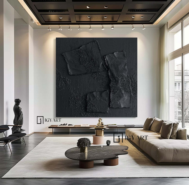 Black textured wall art Black plaster wall art Black Wabi-Sabi Wall Art Large Black Abstract Painting Black wall art Black plaster art