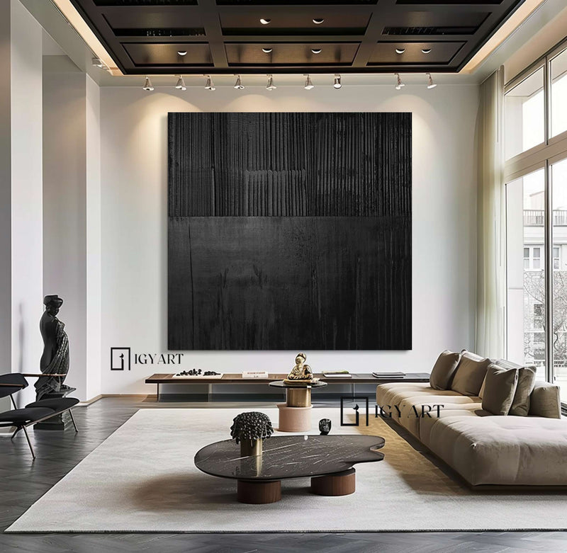 Black 3D Abstract Painting Black 3D Textured Painting Black 3D Minimalist Painting Large Black Abstract Painting Black abstract wall art