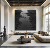 Black 3D Abstract Painting Black 3D Textured Painting Black 3D Minimalist Painting Large Black Abstract Painting Black abstract wall art