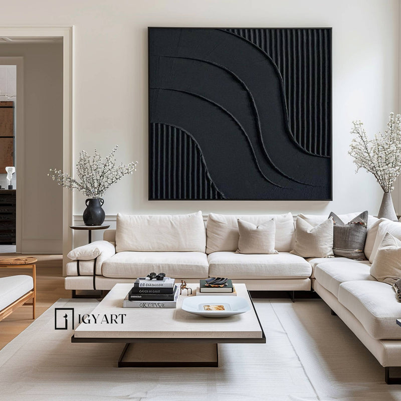 Large Black Abstract Painting Black 3D Abstract Painting Black 3D Textured Painting Black 3D Minimalist Painting Black abstract wall art