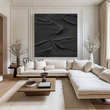 Black 3D Abstract Painting Black Textured wall art Black Wabi-Sabi Wall Art Large Black Abstract Painting