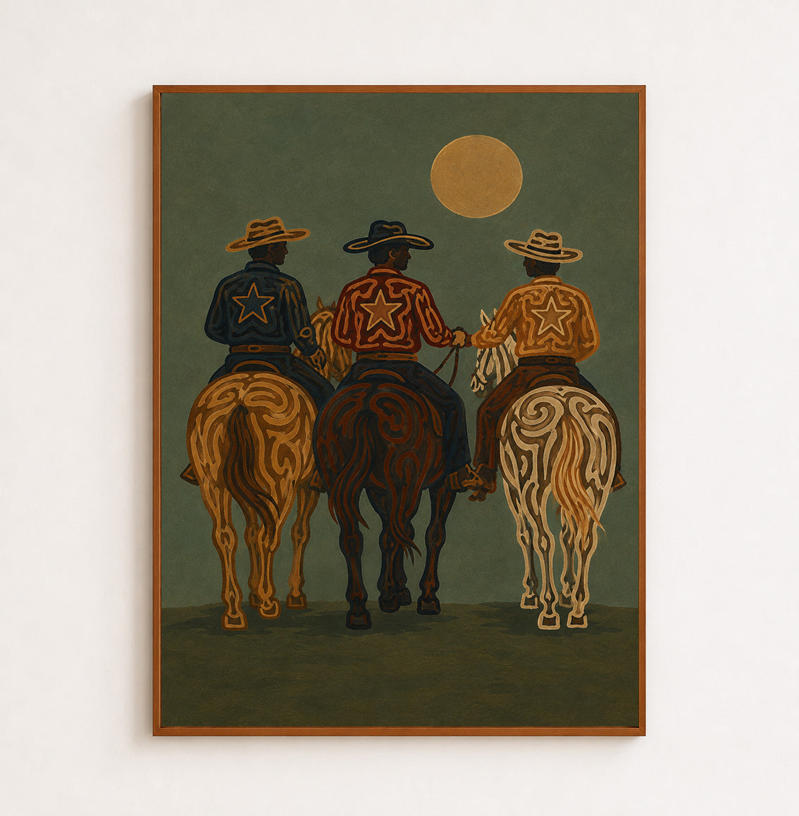 Three Cowboys Painting, Western Horse Riders, Rustic Southwestern Ranch Wall Art