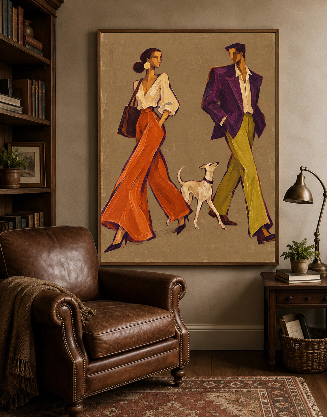 High Fashion Couple Canvas Art, Retro Street Style Painting, Chic Living Room Artwork