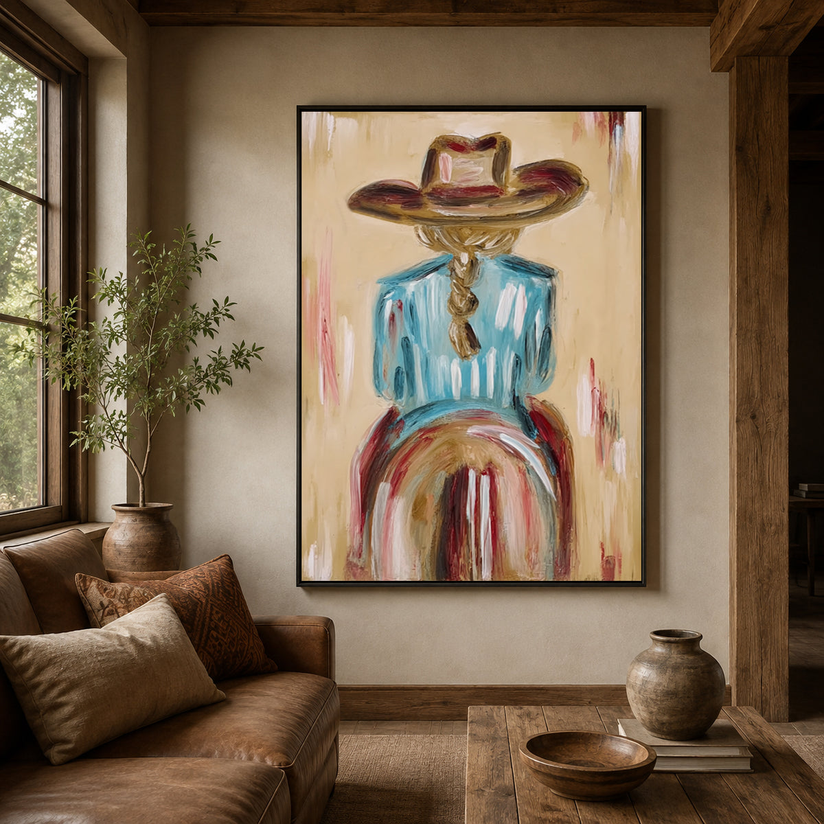 Ranch Style Wall Art For Living Room Blue Shirt Cowgirl Painting