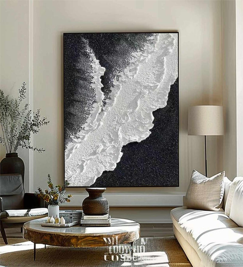 Large Black and white Waves Abstract Painting Black and white Waves Textured Painting