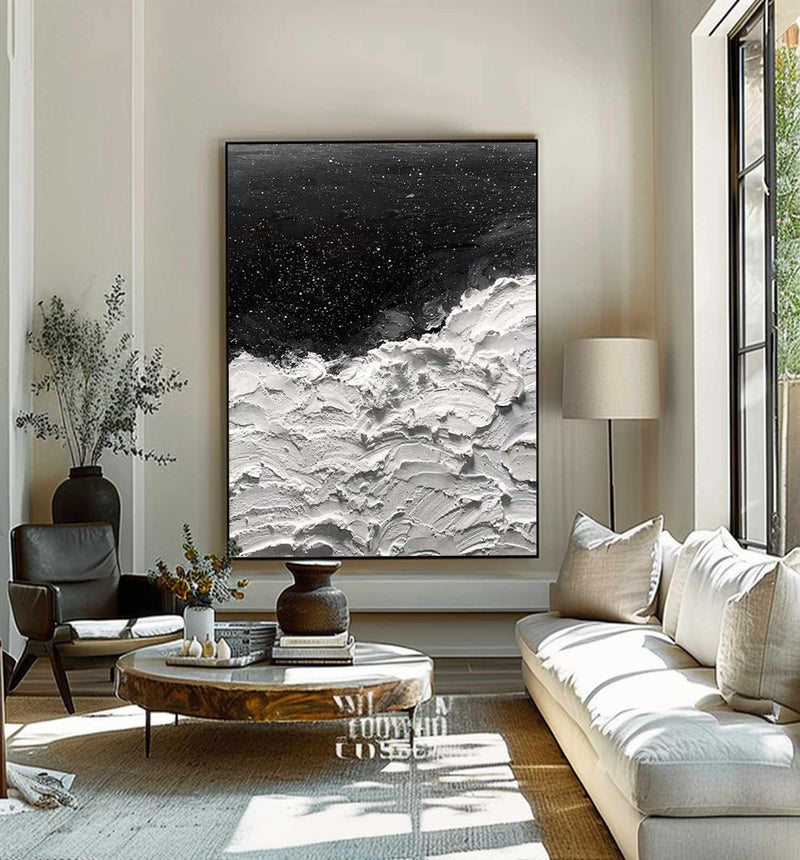 Black and white 3D Textured Painting Black and white 3D Minimalist Painting Large Black and white Abstract Painting