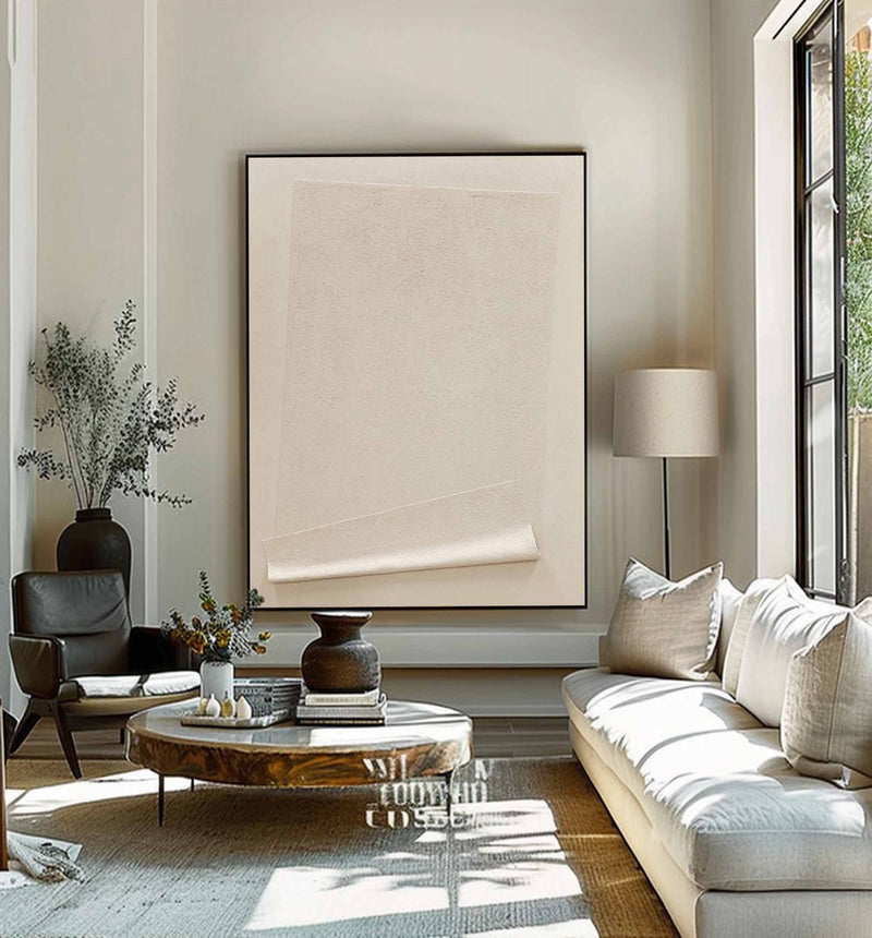 Beige Minimalist Wall Art,Beige 3D Textured Painting,  Beige Wabi-sabi Wall Art, Large Beige Textured Painting