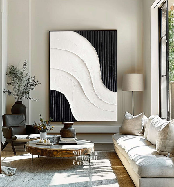 Large Black and white Abstract Painting Black and white wall art Black and white 3D Textured Painting