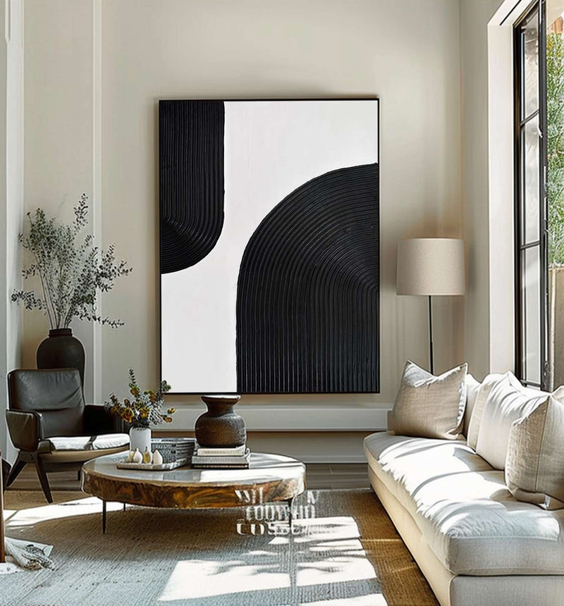 Large Black and white Abstract Painting Black and white wall art Black and white 3D Textured Painting