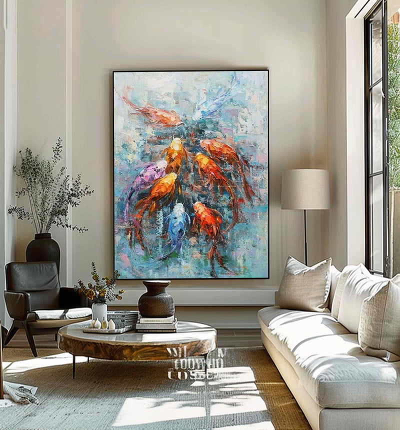 Koi Fish Oil Painting Goldfish Original Fine Art Animals Oil Artwork Fish Wall Art Decor