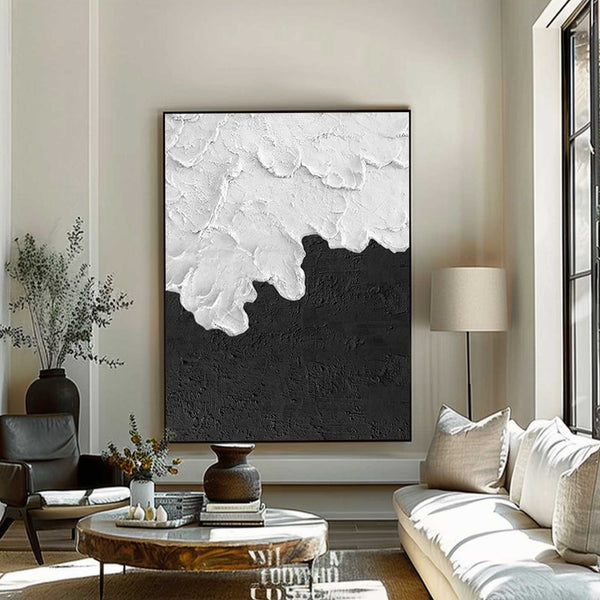 Large Black and white Abstract Painting Black and white wall art Black and white 3D Textured Painting