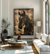 Horse oil painting, brown horse painting, horse head painting, brown horse head painting