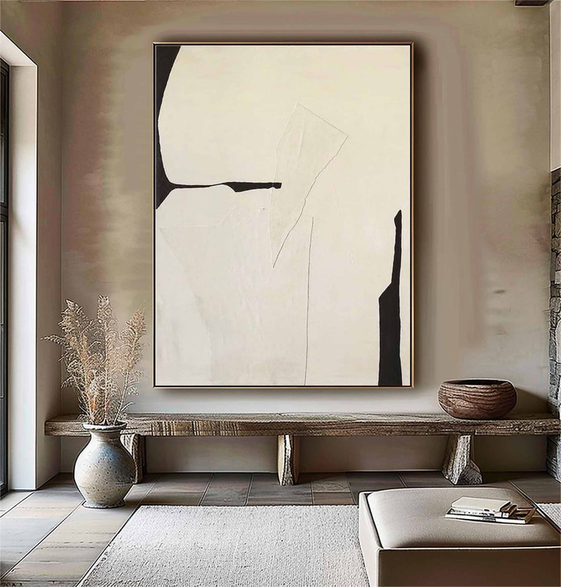 Large Beige Wall Art Beige Minimalist Art Black and Beige Canvas Art Large Beige Abstract Art