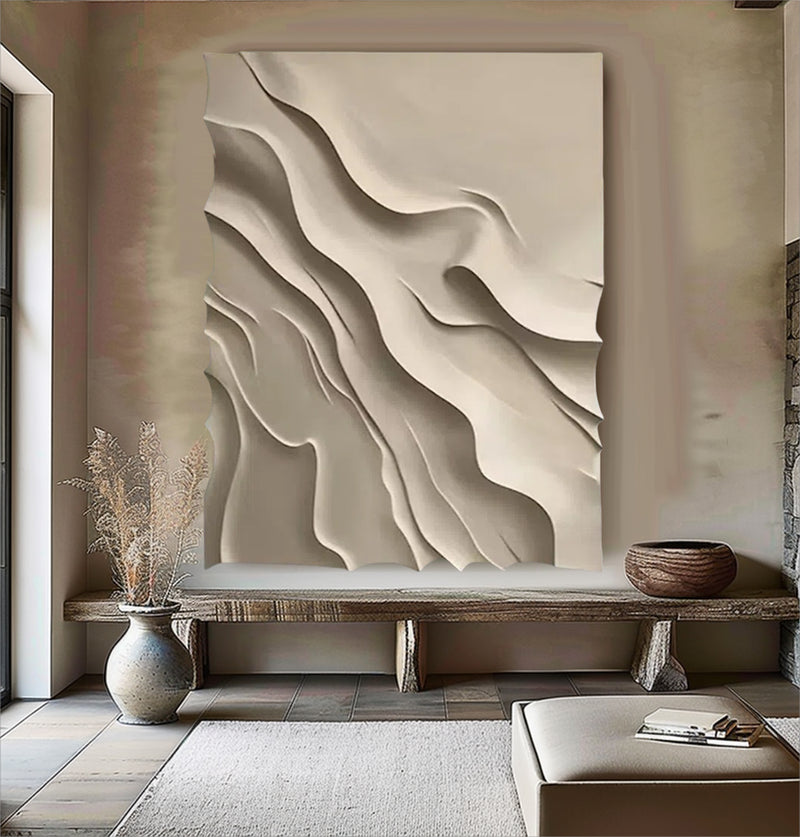 Beige sculpture Textured Wall Decor Beige Sculptured Wood Block Art Sculptured art Painting Customizable colors