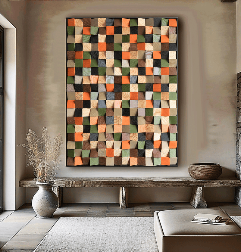 Colorful sculpture Textured Wall Decor Wood Block Art Geometric Wood Art Sculptured art Painting Geometric Wood Wall Art