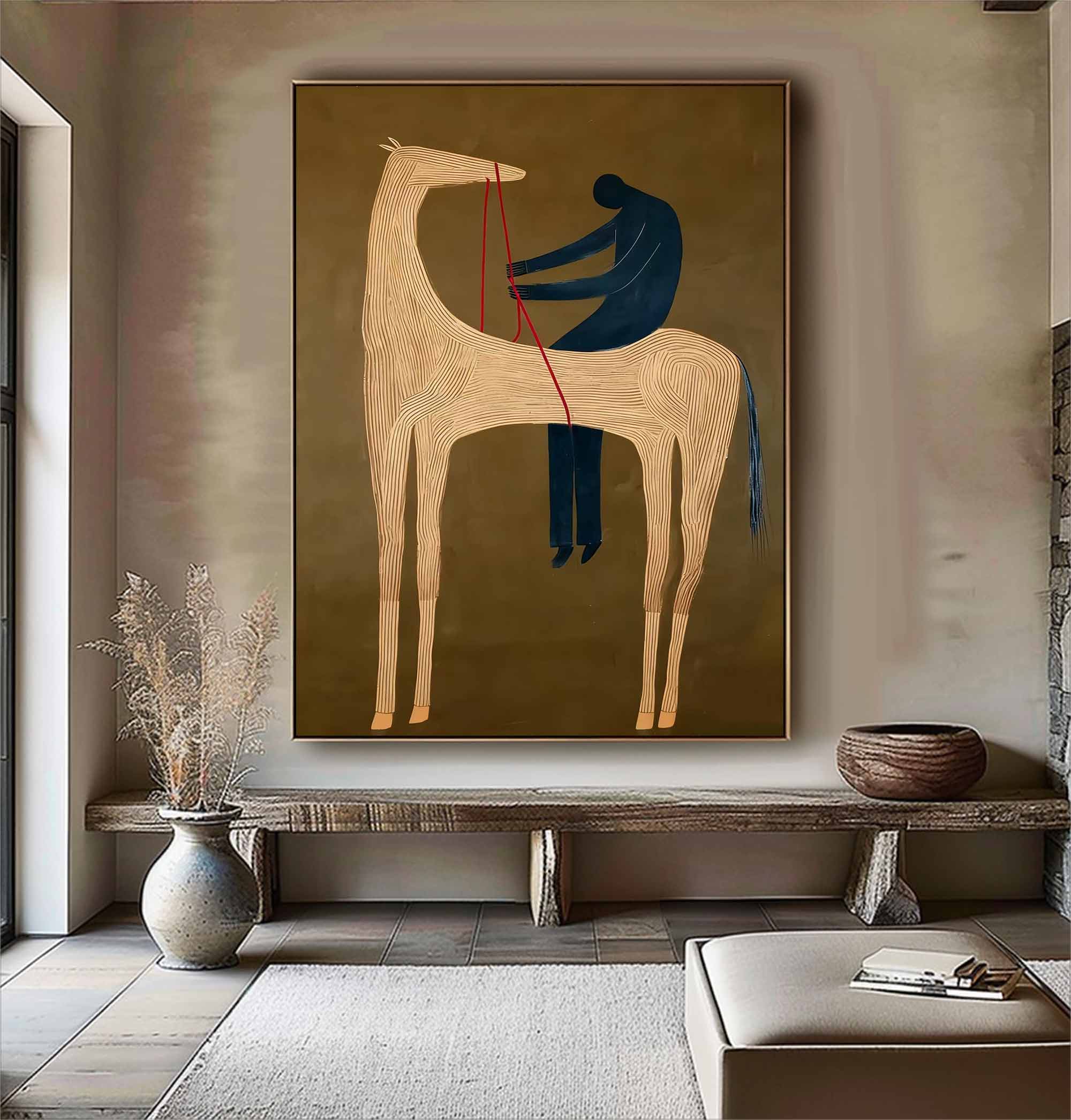 Surreal Horse Art Painting Whimsical Figure & Horse Painting
