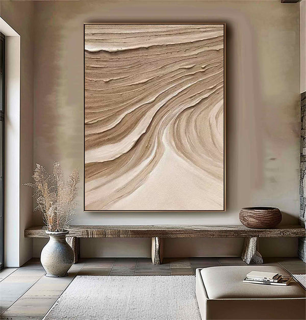 Beige Minimalist Wall Art,Beige Brown Abstract Painting,Large Beige Textured Painting