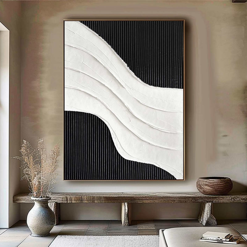 Black and white 3D Textured Painting Large Black and white Abstract Painting Black and white Minimalist art