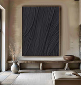 Black Wabi-Sabi Wall Art Black 3D Abstract Painting Black 3D Textured Painting Black plaster wall art