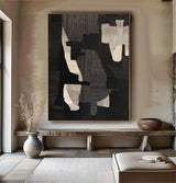 Large Black Abstract Painting Black and Beige abstract art Black and Beige Textured wall art