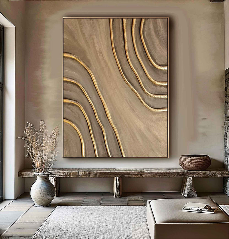 Beige Brown canvas wall art Beige Brown Minimalist Wall Art Beige Brown 3D Textured Painting