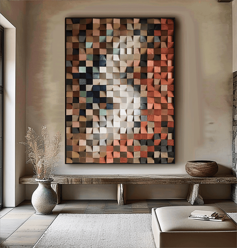 Colorful sculpture Textured Wall Decor Wood Block Art Geometric Wood Art Sculptured art Painting Geometric Wood Wall Art