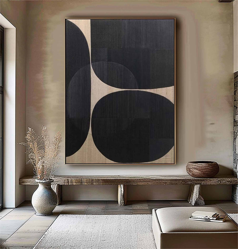 Large Black Minimalist Painting Black Minimalist wall art Black plaster art Black canvas painting