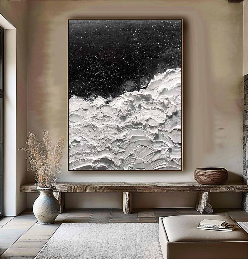 Black and white 3D Textured Painting Black and white 3D Minimalist Painting Large Black and white Abstract Painting