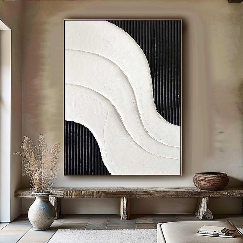 Large Black and white Abstract Painting Black and white wall art Black and white 3D Textured Painting