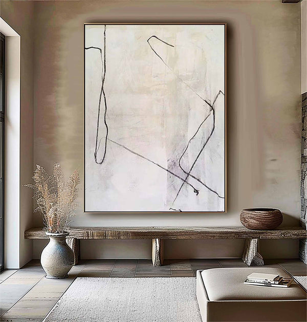 Large Beige Wall Art Beige Minimalist Art Black and Beige Canvas Art Large Beige Abstract Art